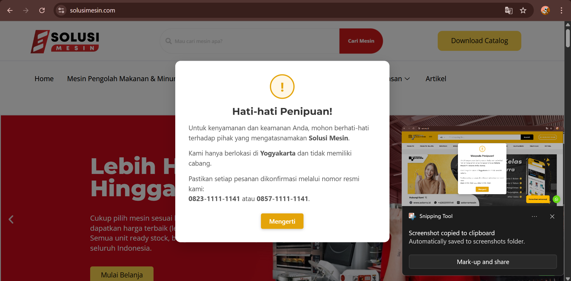 Website SolusiMesin.com - Maintenance dan Optimasi Website